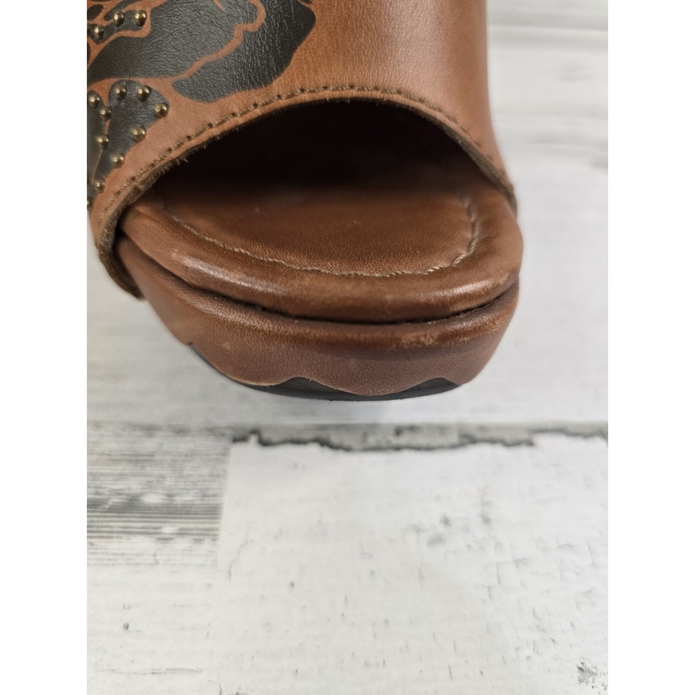 Stuart Weitzman Womens Tan Leather Rose Floral Studded Platform Clog Mules Spain - Picture 8 of 13
